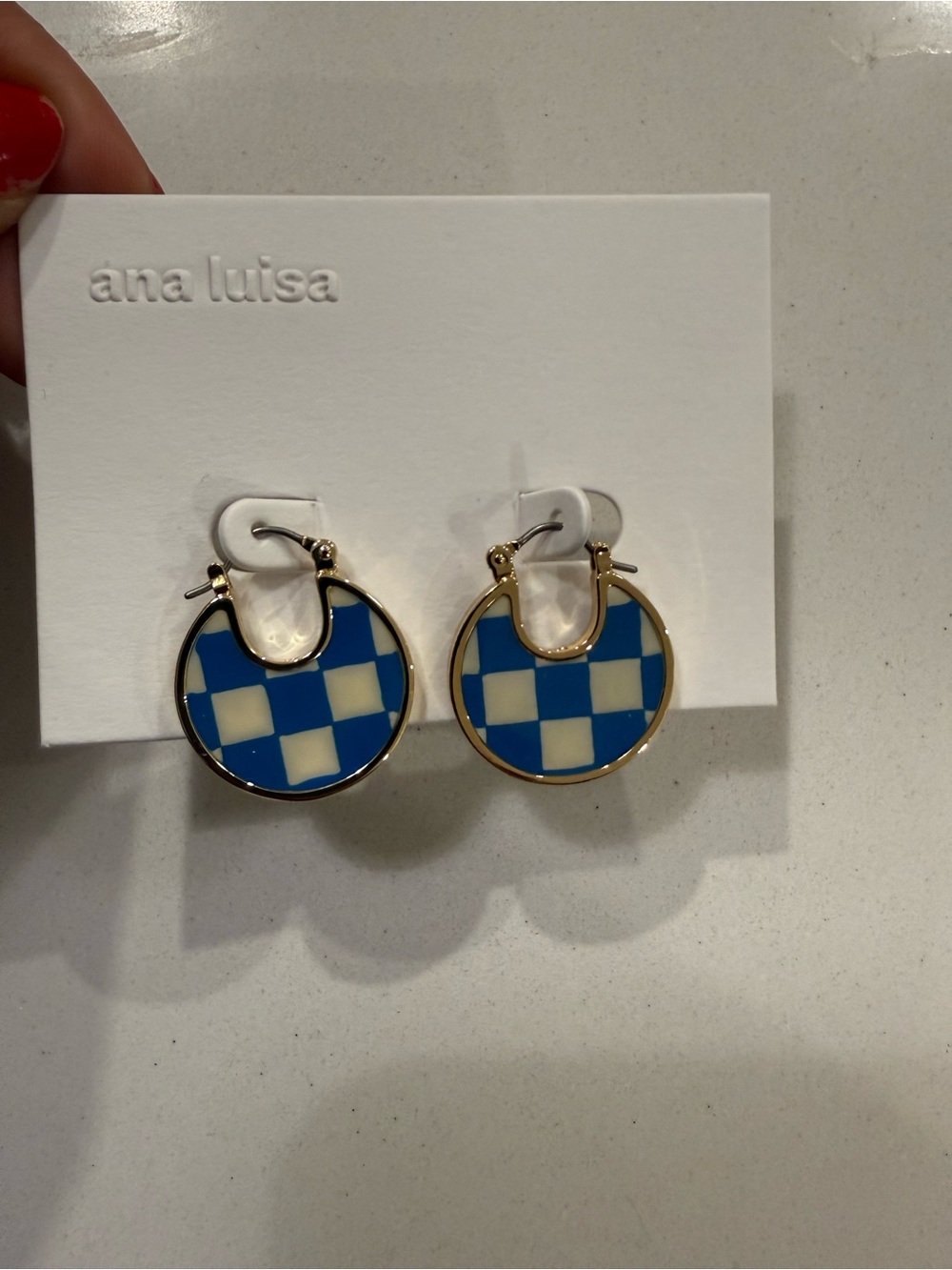 ana luisa Blue & Cream Checker Hoop Earrings